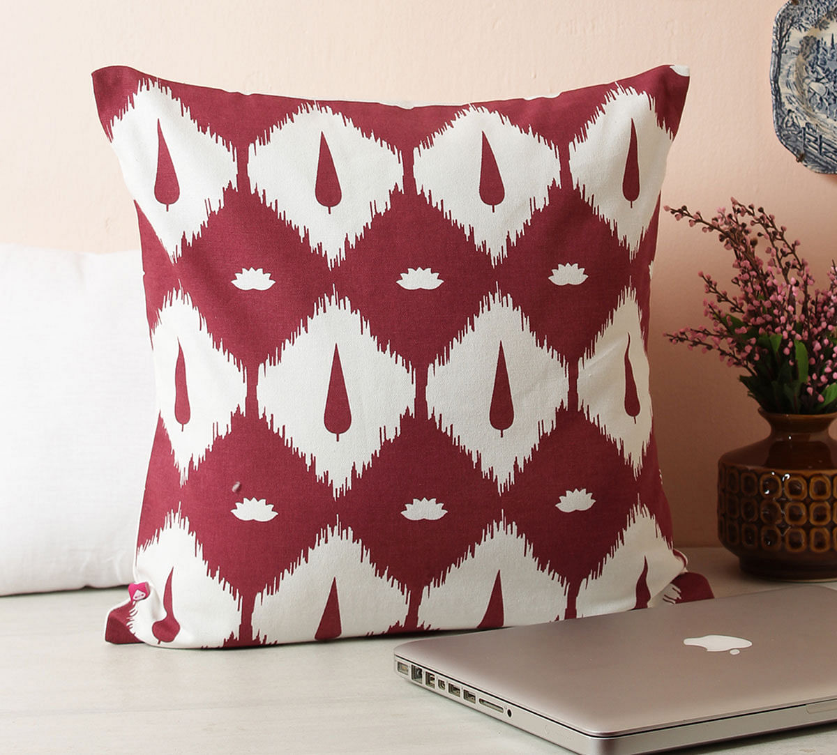 India Circus Conifer Symmetry Maroon Cotton Cushion Cover