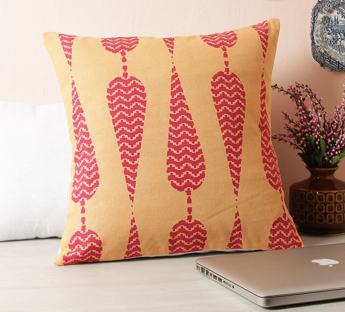 India Circus Conifer Spades fuchsia Pink Cotton Cushion Cover