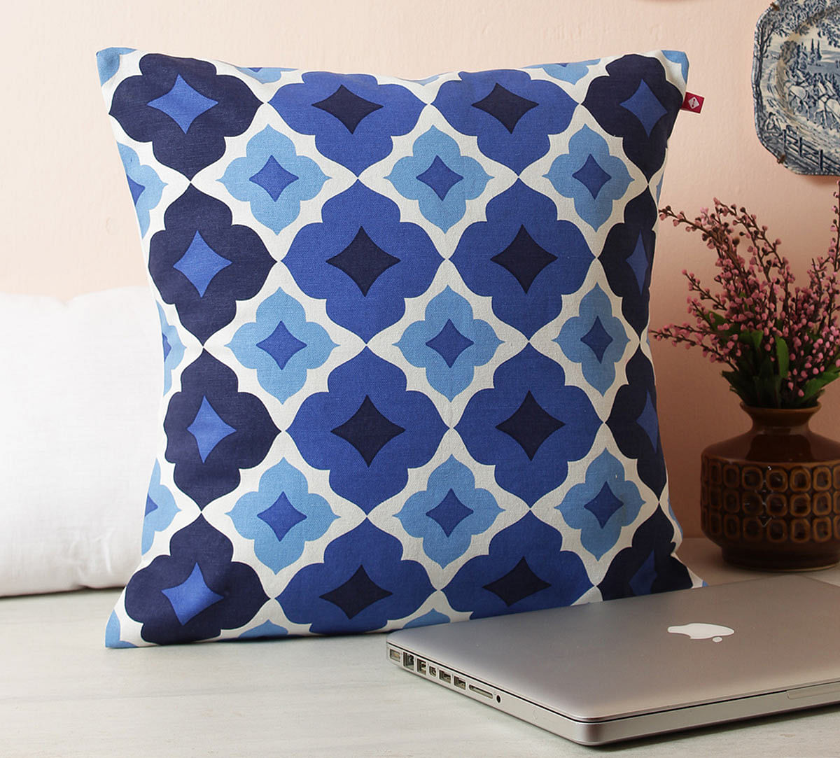 India Circus Ultramarine Tracery Sapphire Cotton Cushion Cover