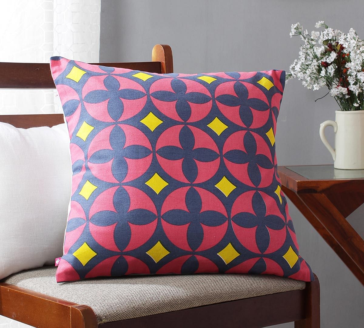 India Circus Elixir of Geometry Magenta Cotton Cushion Cover