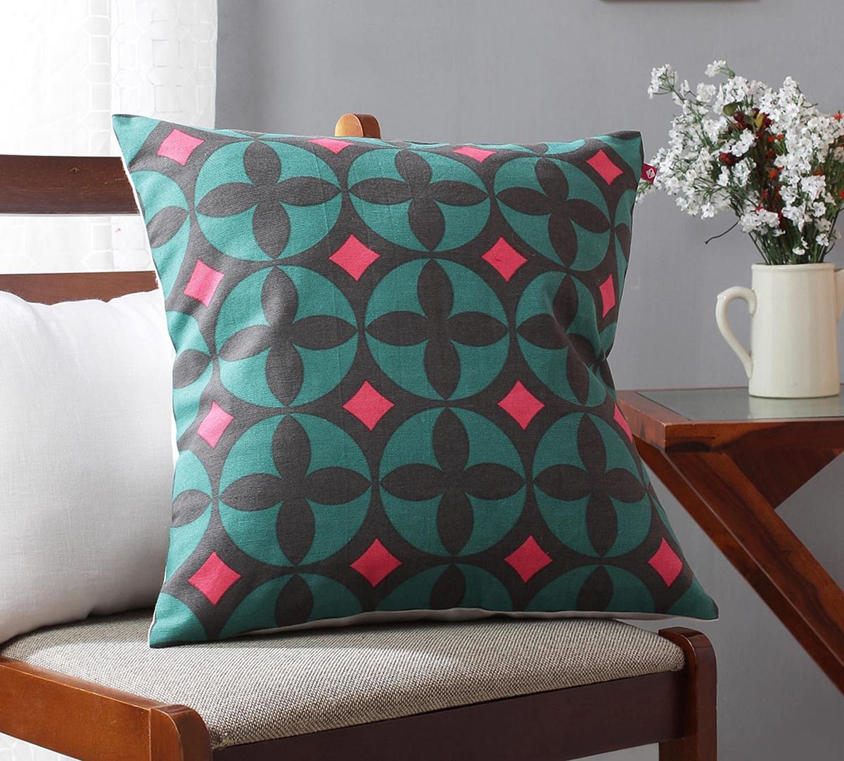 India Circus Elixir of Geometry Viridescent Cotton Cushion Cover