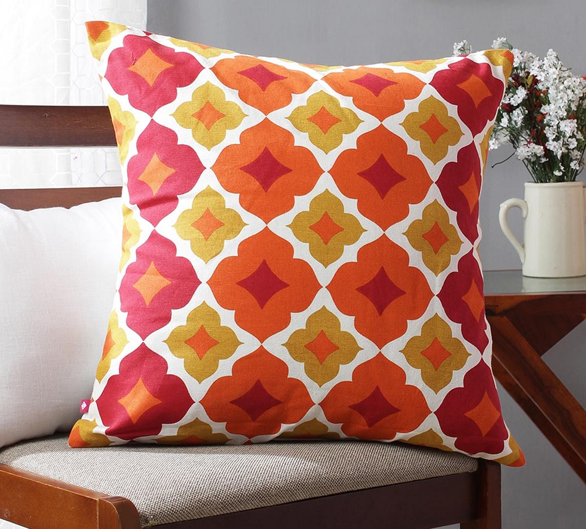 India Circus Summer Tracery Ginger Cotton Cushion Cover