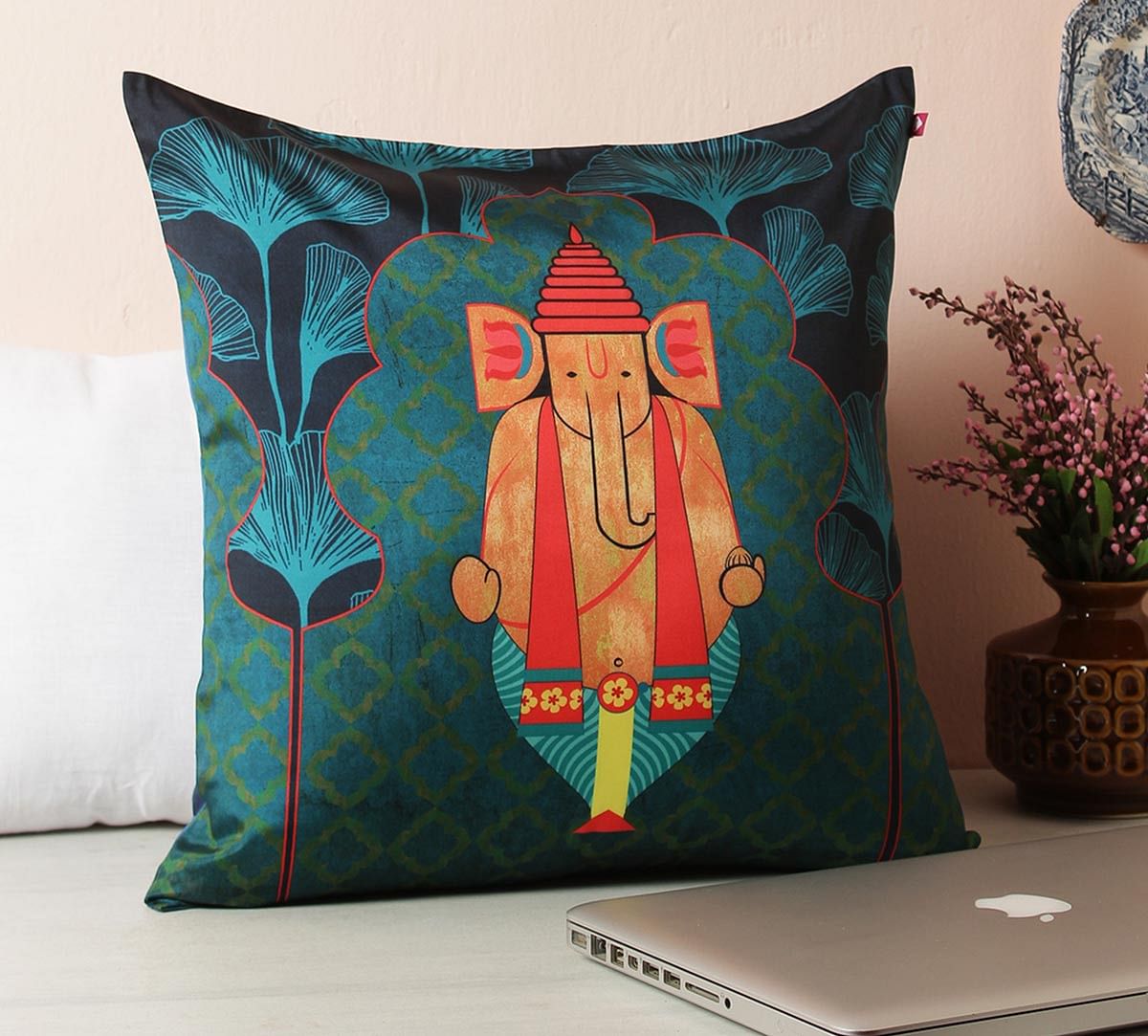 India Circus Ganeshas Riad Arch Blended Taf Silk Cushion Cover