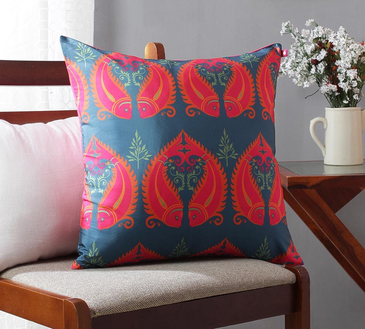 India Circus Fuchsia Fish Romance Blended Taf Silk Cushion Cover