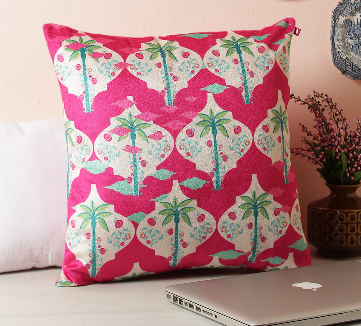 India Circus Fuchsia Palmira Blended Velvet Cushion Cover