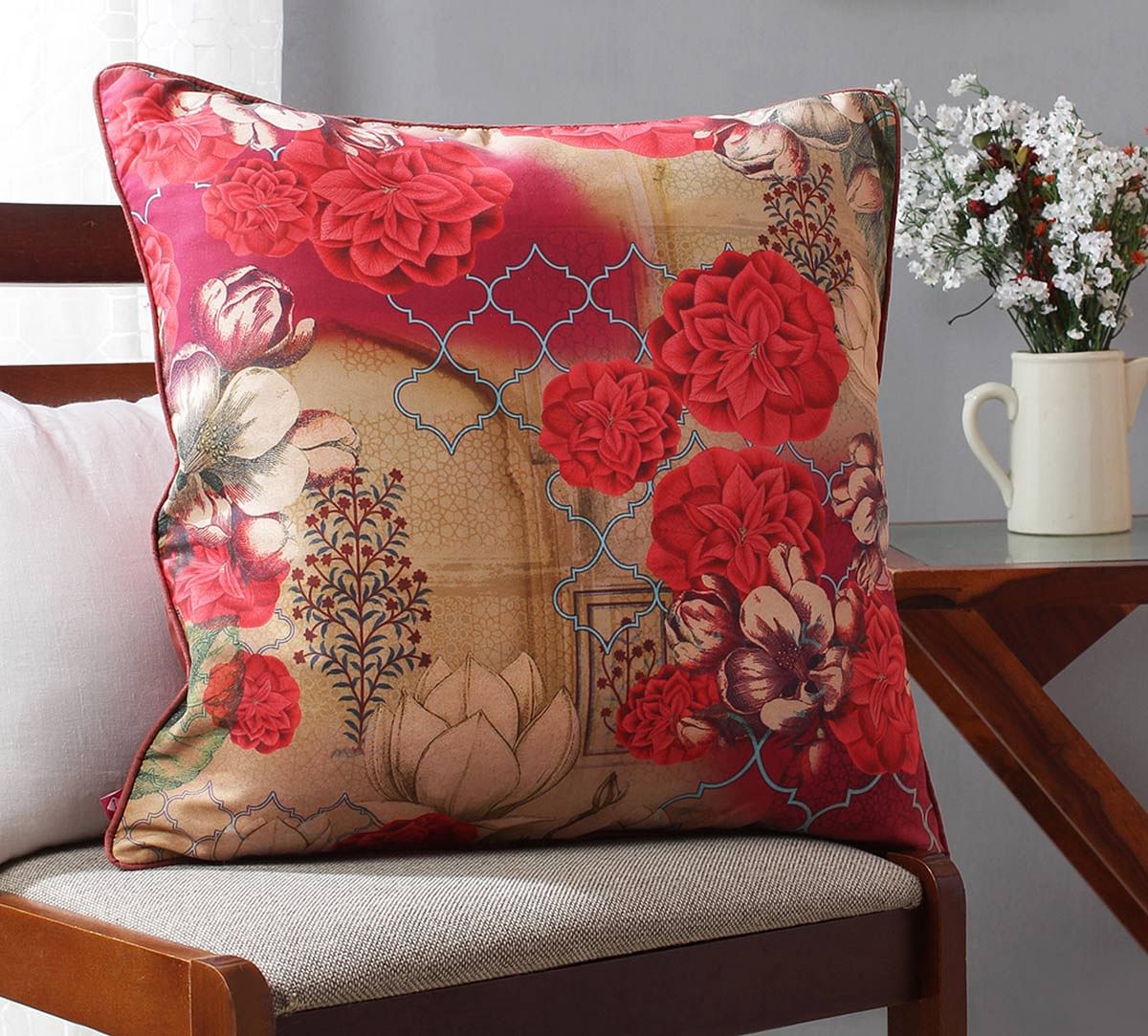 India Circus Trapped Dahlia Blended Taf Silk Cushion Cover