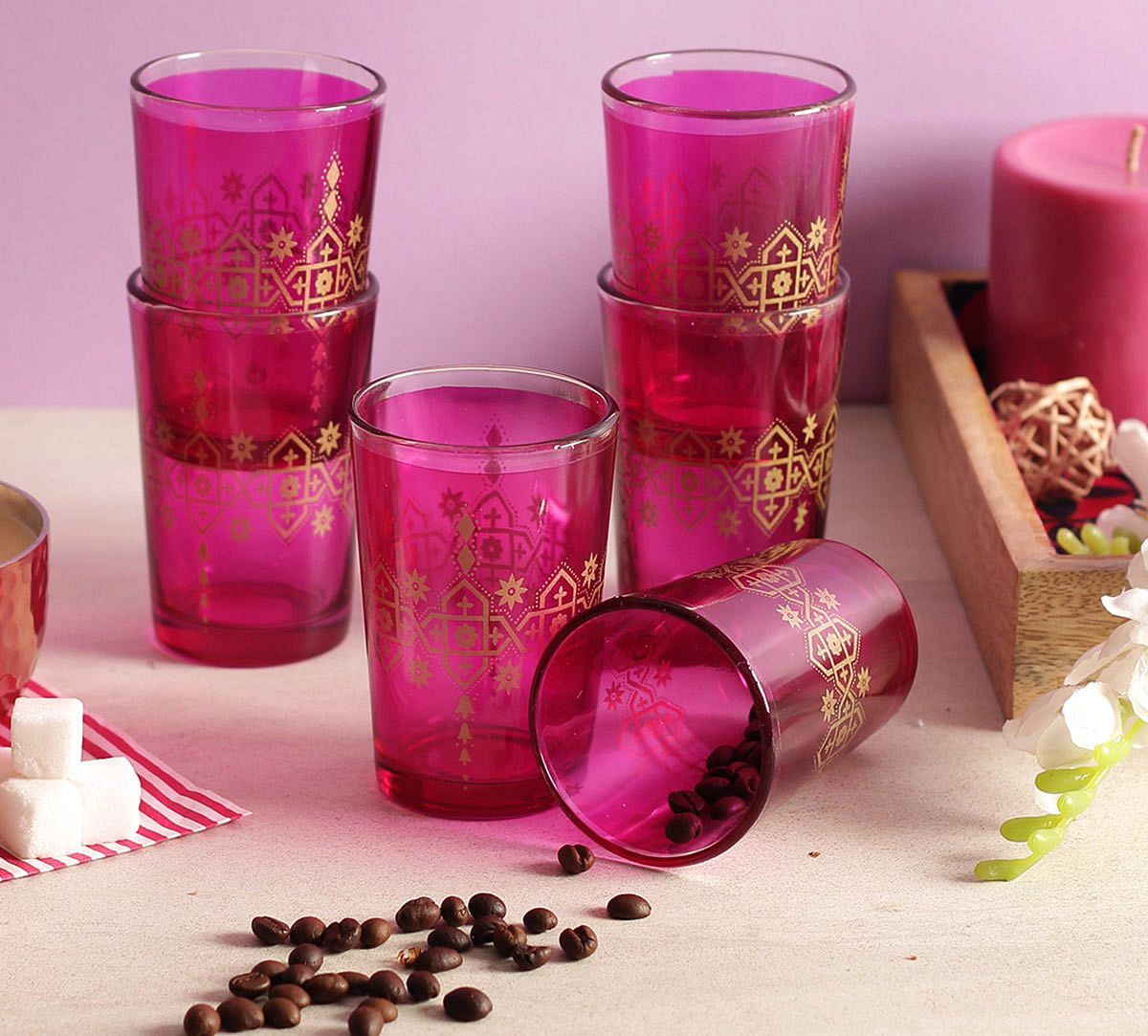 India Circus Lionheart Pink Moroccan Glasses Set of 6