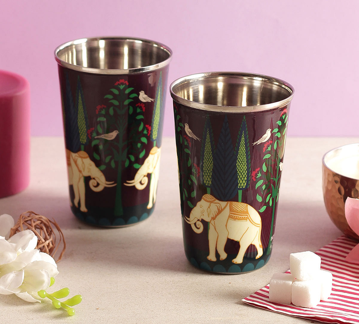 India Circus Antediluvian Folklore Steel Tumbler Set of 2