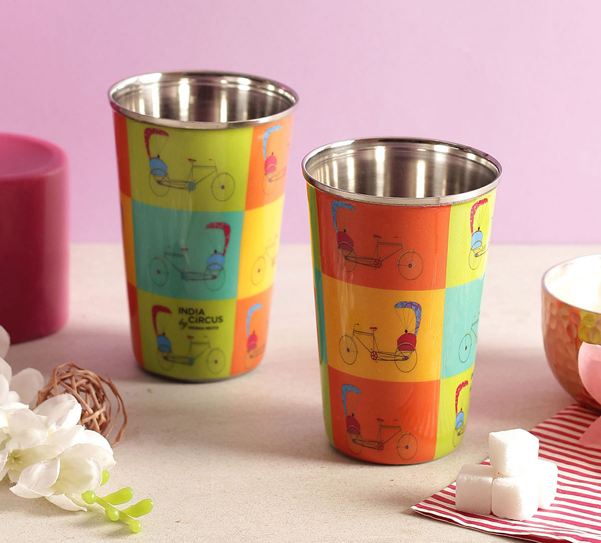 India Circus Pop Jinricksha Steel Tumbler Set of 2