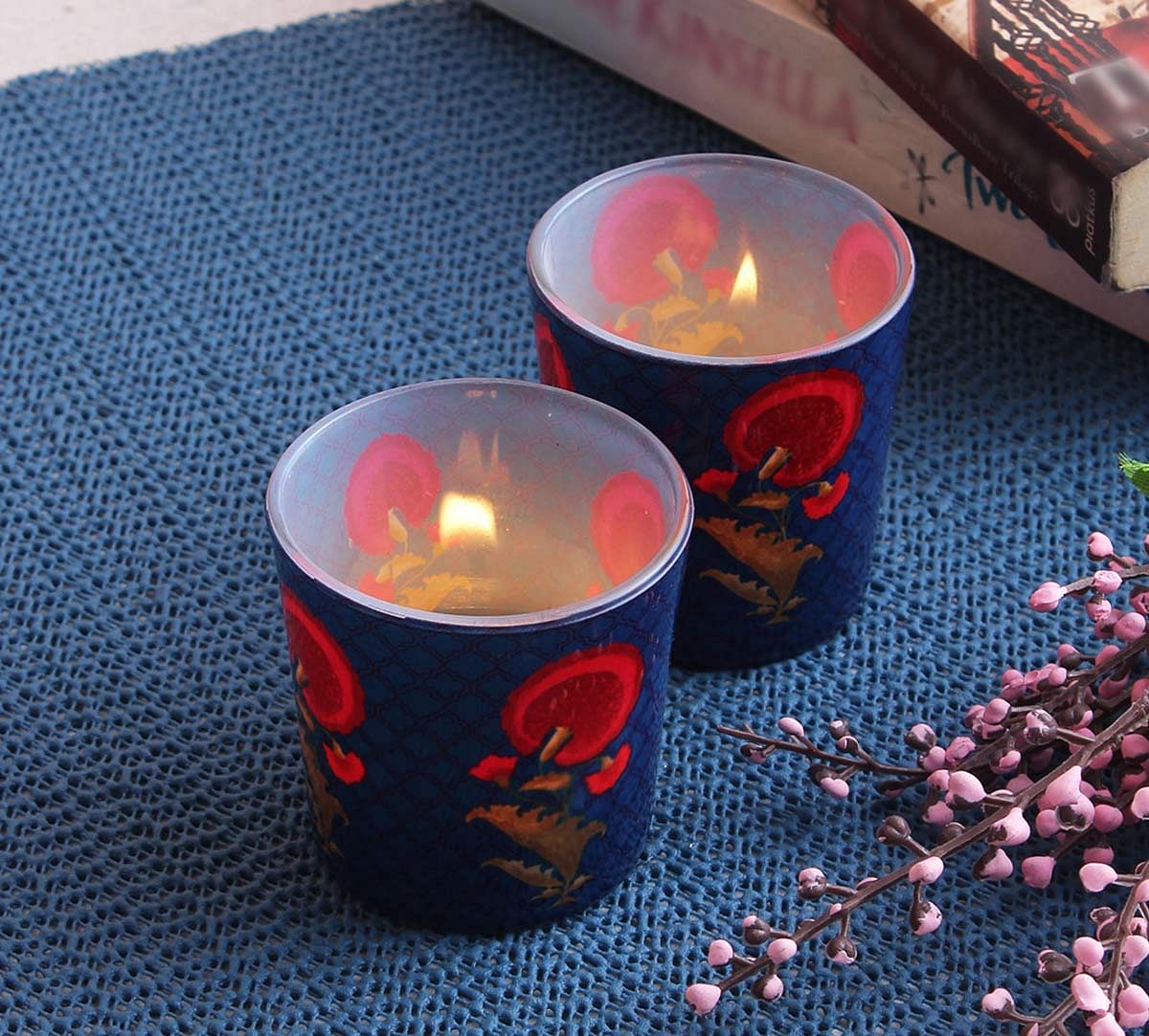 India Circus Flower Regalia Tea Light Holder Set of 2