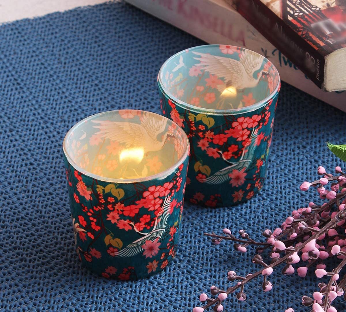 India Circus Flight of Cranes Tea Light Holder Set of 2