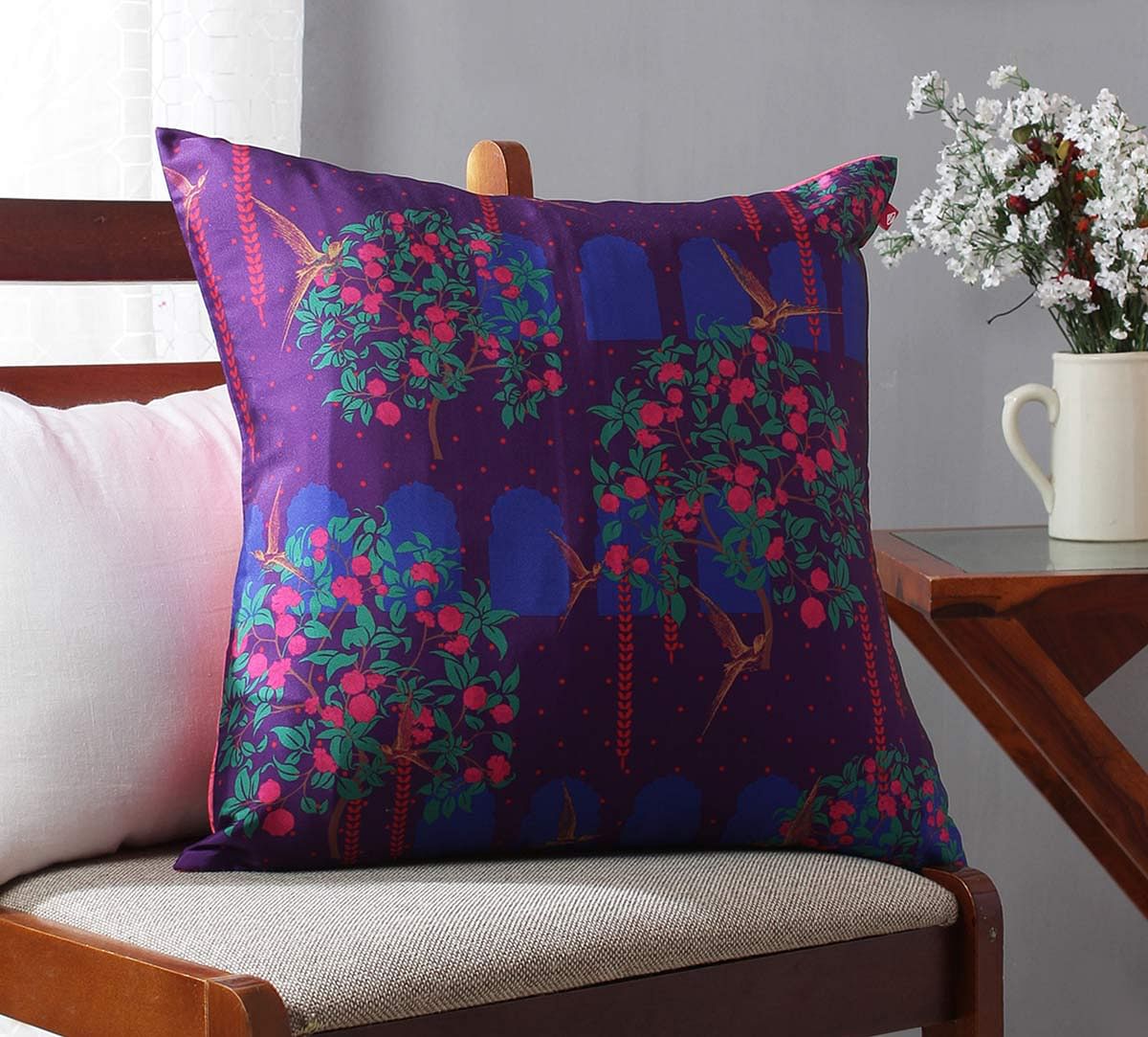 India Circus Eggplant Berry Pecker Blended Taf Silk Cushion Cover