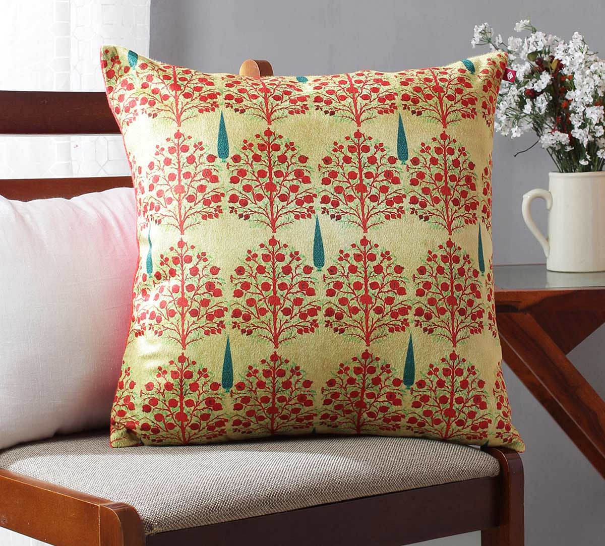 India Circus Cream Mystical Pomegranate Blended Velvet Cushion Cover