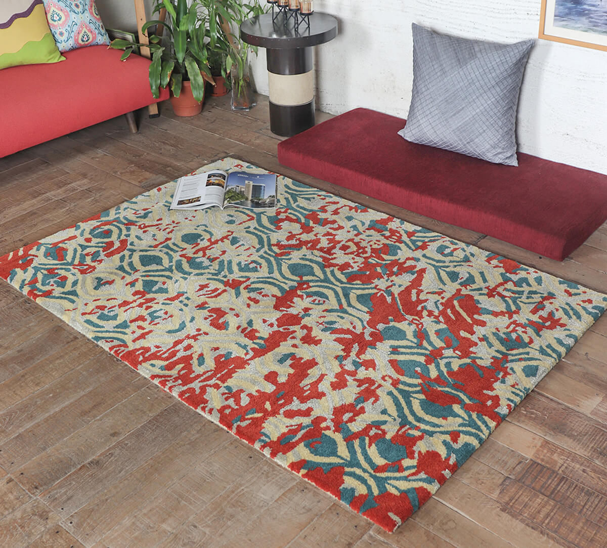 India Circus by Krsnaa Mehta Rust and Teal Romance 4ft x 6ft Rug