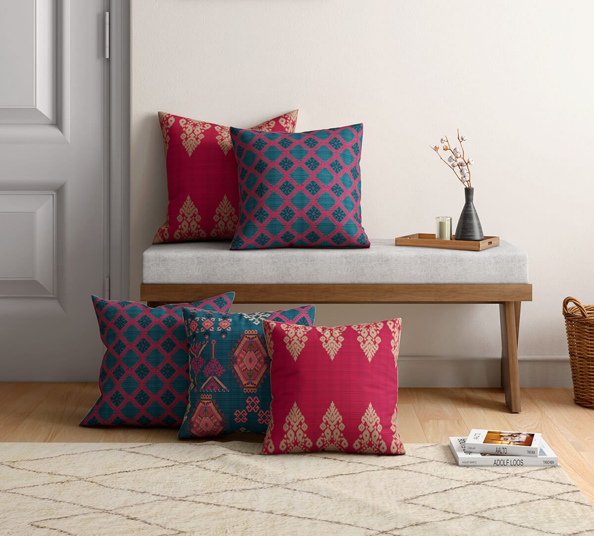 India Circus by Krsnaa Mehta Checkerboard Charm Cushion Cover Set of 5