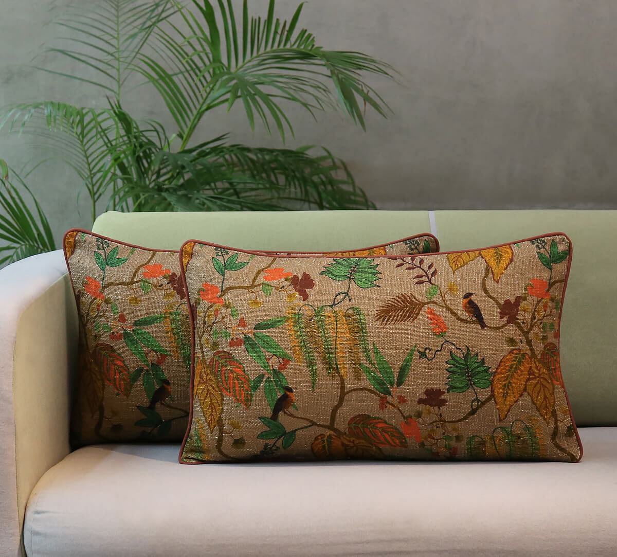India Circus by Krsnaa Mehta Fronds and Florets 14 x 24 Cotton Club Cushion Cover Set of 2