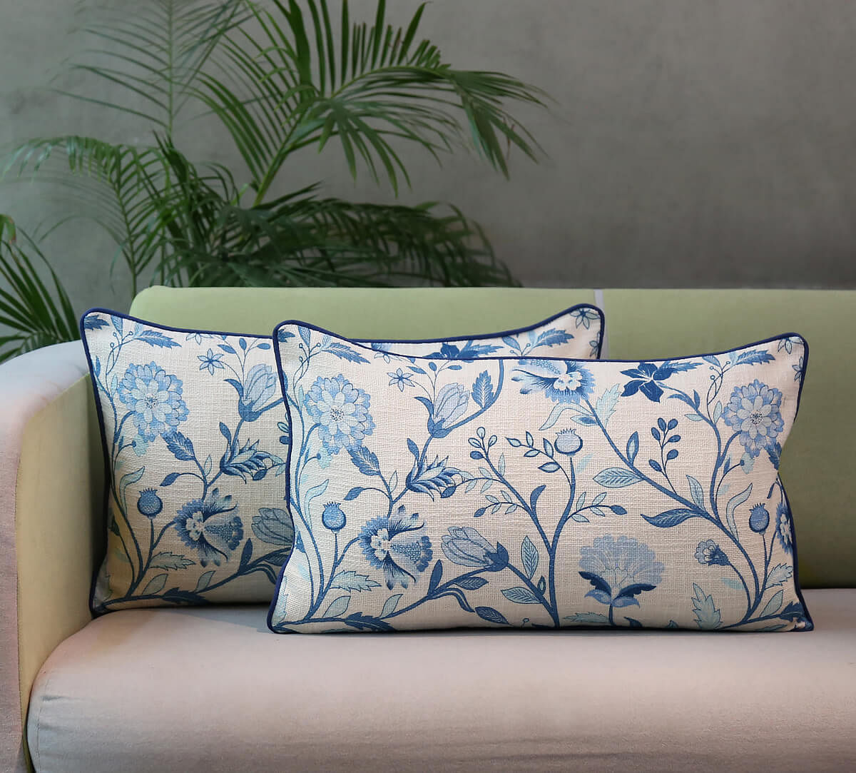 India Circus by Krsnaa Mehta Blaue Blume 14 x 24 Cotton Club Cushion Cover Set of 2
