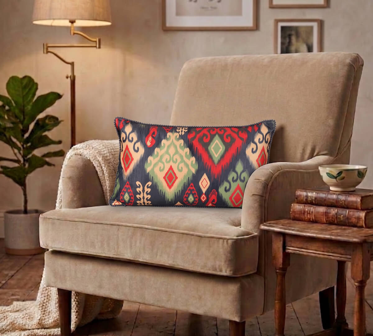 India Circus by Krsnaa Mehta Ikat Elegance Micro Velvet Cushion Cover