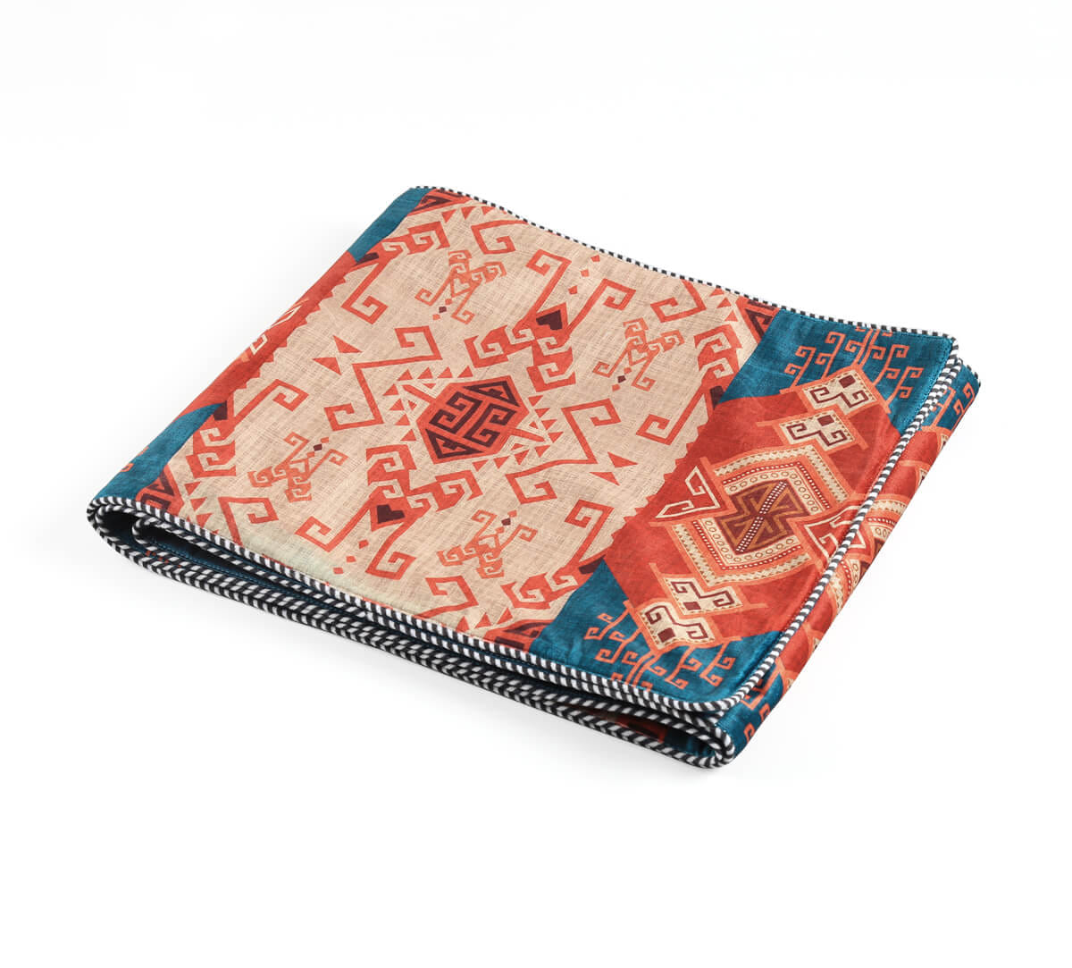 India Circus by Krsnaa Mehta Geometrical Blues Micro Velvet Table Runner