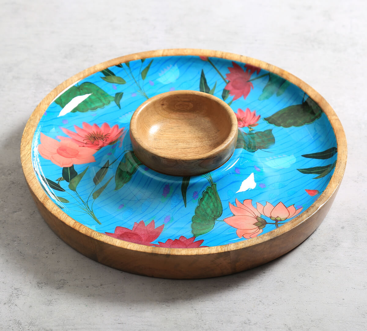 India Circus by Krsnaa Mehta Blossomy Mosaic Round Platter with Dip Bowl