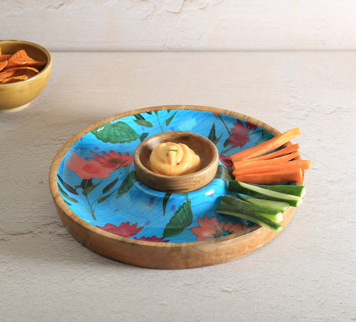 India Circus by Krsnaa Mehta Blossomy Mosaic Round Platter with Dip Bowl