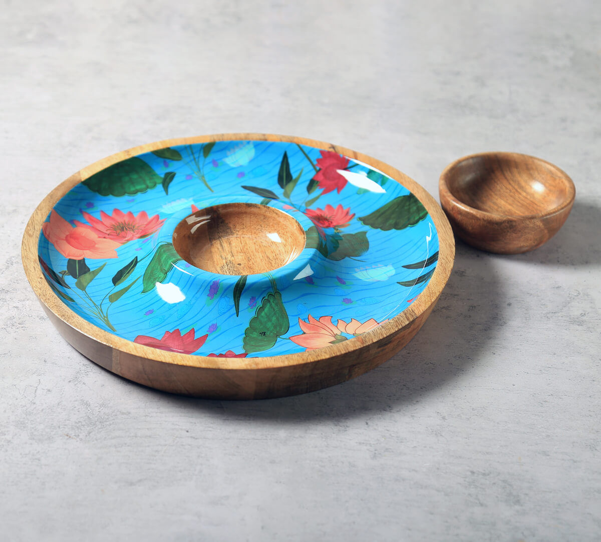 India Circus by Krsnaa Mehta Blossomy Mosaic Round Platter with Dip Bowl