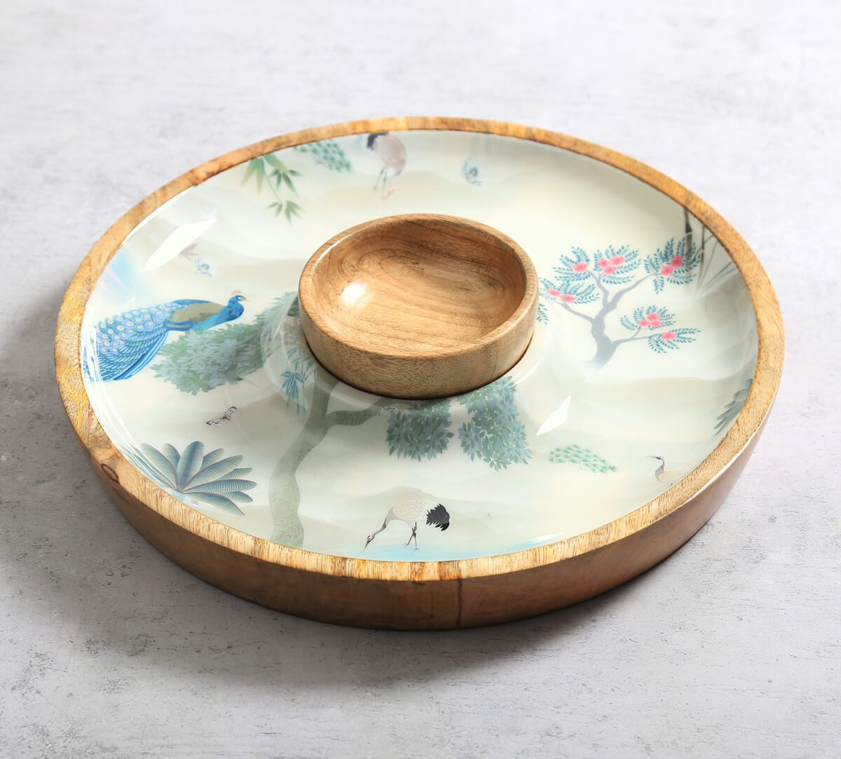 India Circus by Krsnaa Mehta Bird Oasis Round Platter with Dip Bowl