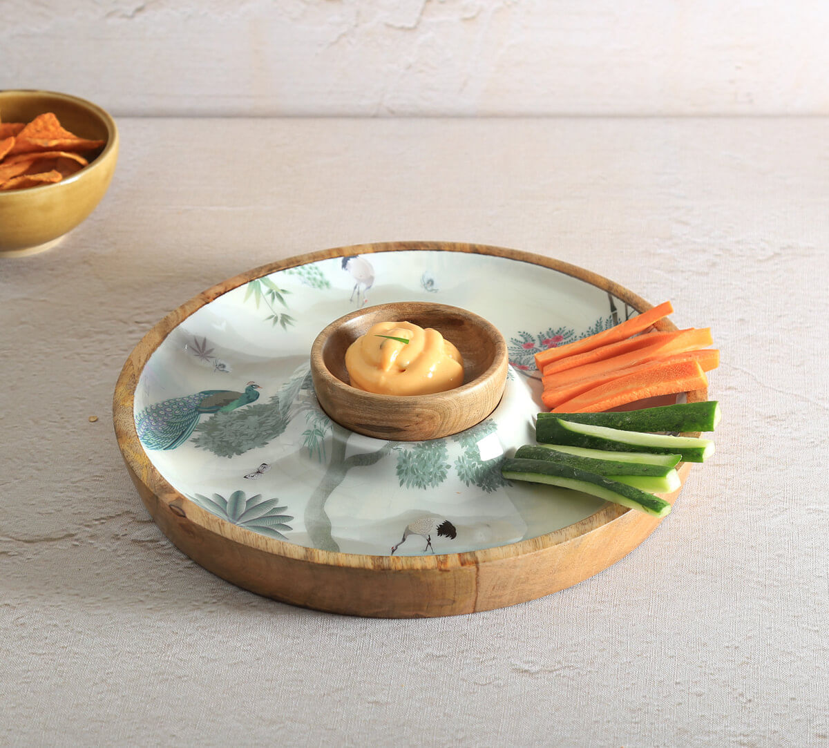 India Circus by Krsnaa Mehta Bird Oasis Round Platter with Dip Bowl