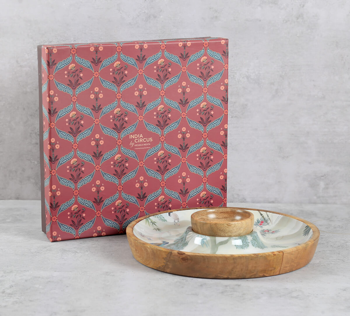 India Circus by Krsnaa Mehta Bird Oasis Round Platter with Dip Bowl