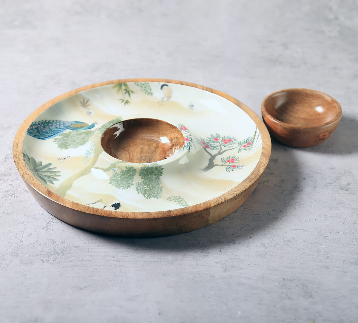 India Circus by Krsnaa Mehta Bird Oasis Round Platter with Dip Bowl