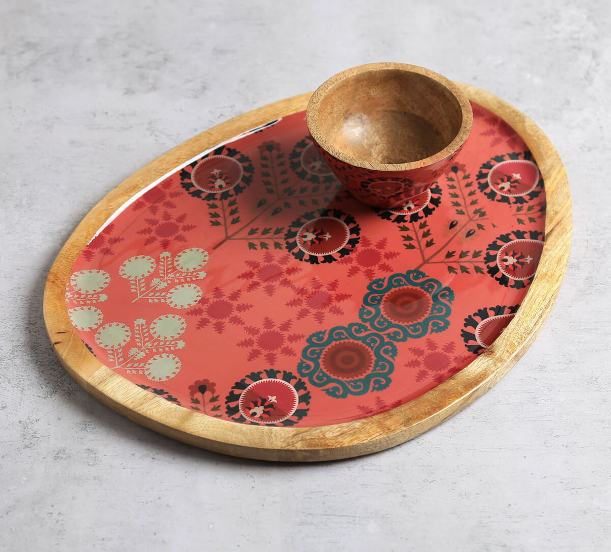 India Circus by Krsnaa Mehta Raceme Rosettes Oval Platter with Dip Bowl