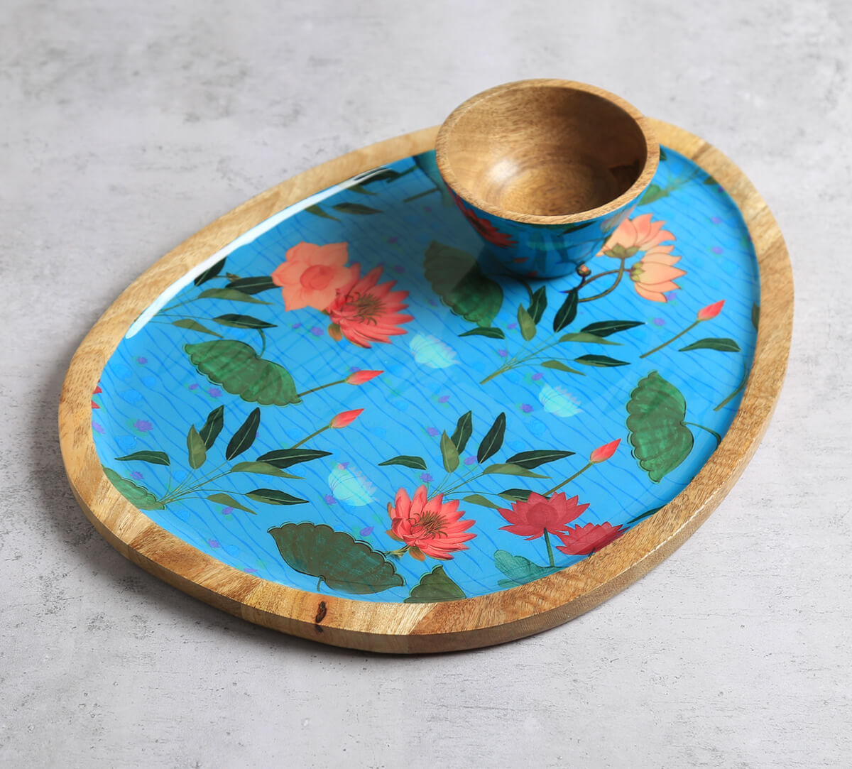 India Circus by Krsnaa Mehta Blossomy Mosaic Oval Platter with Dip Bowl