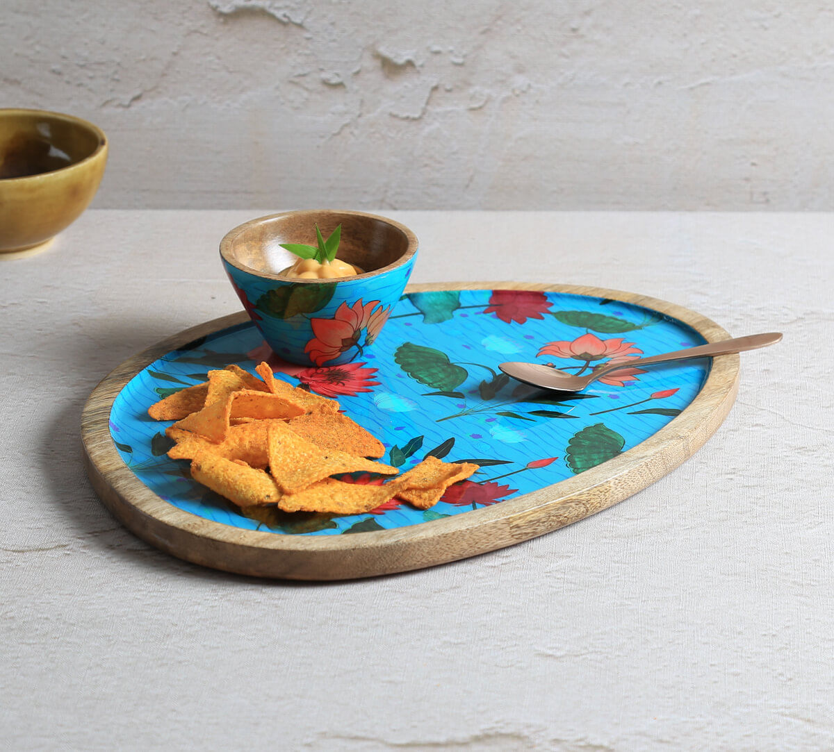 India Circus by Krsnaa Mehta Blossomy Mosaic Oval Platter with Dip Bowl