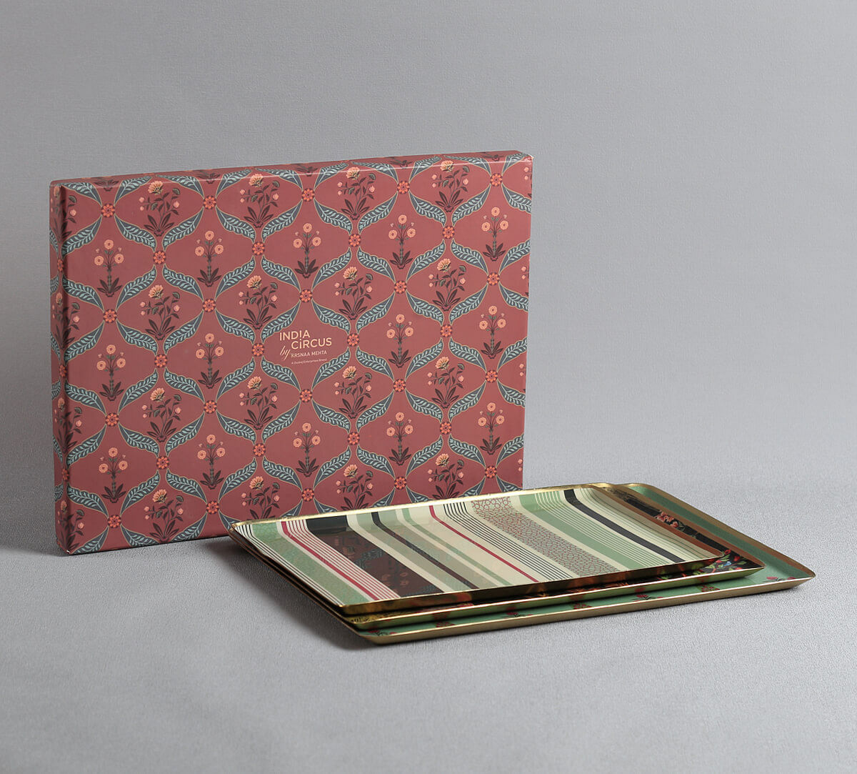 India Circus by Krsnaa Mehta Peacock and Conifer Rectangle Tray Set