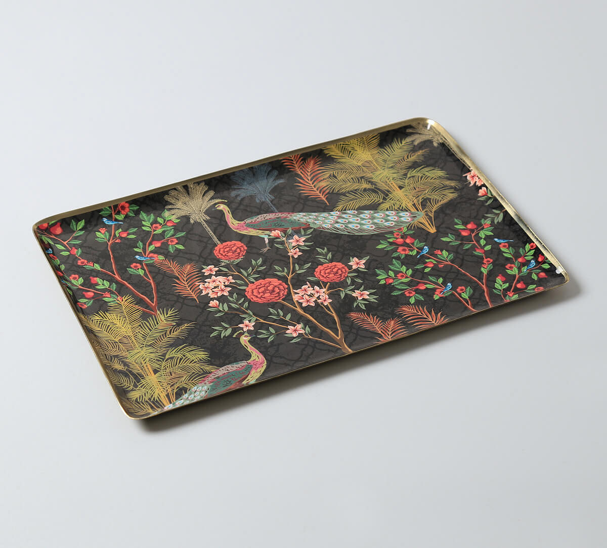 India Circus by Krsnaa Mehta Peacock and Conifer Rectangle Tray Set
