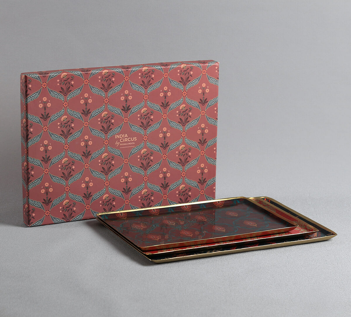 India Circus by Krsnaa Mehta Kilim Kalamkari Rectangle Tray Set
