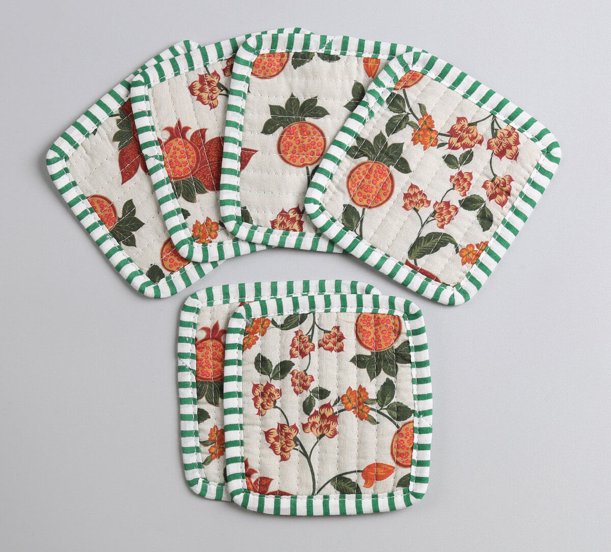India Circus by Krsnaa Mehta Blushed Orchard Quilted Coasters Set of 6 with Pouch