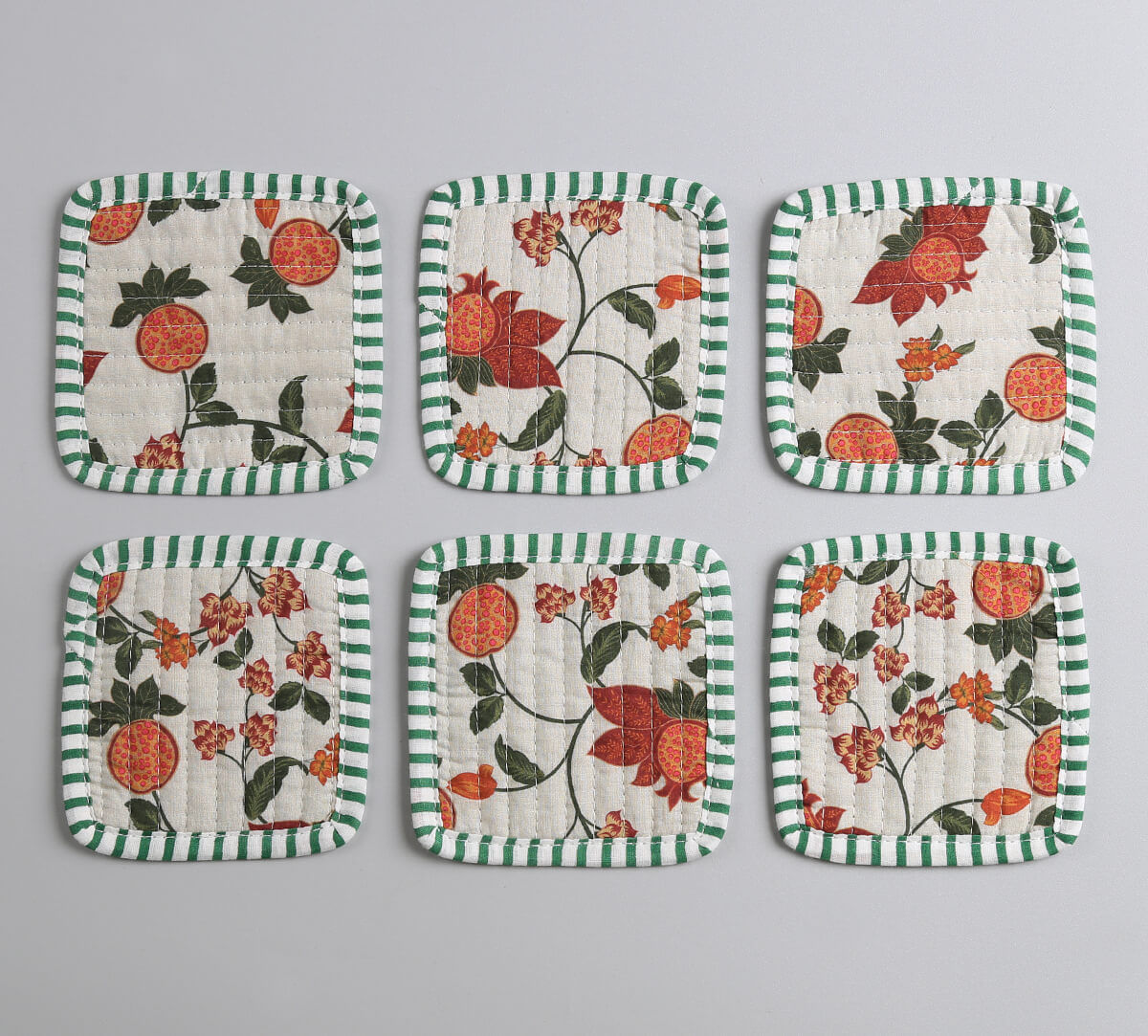 India Circus by Krsnaa Mehta Blushed Orchard Quilted Coasters Set of 6 with Pouch