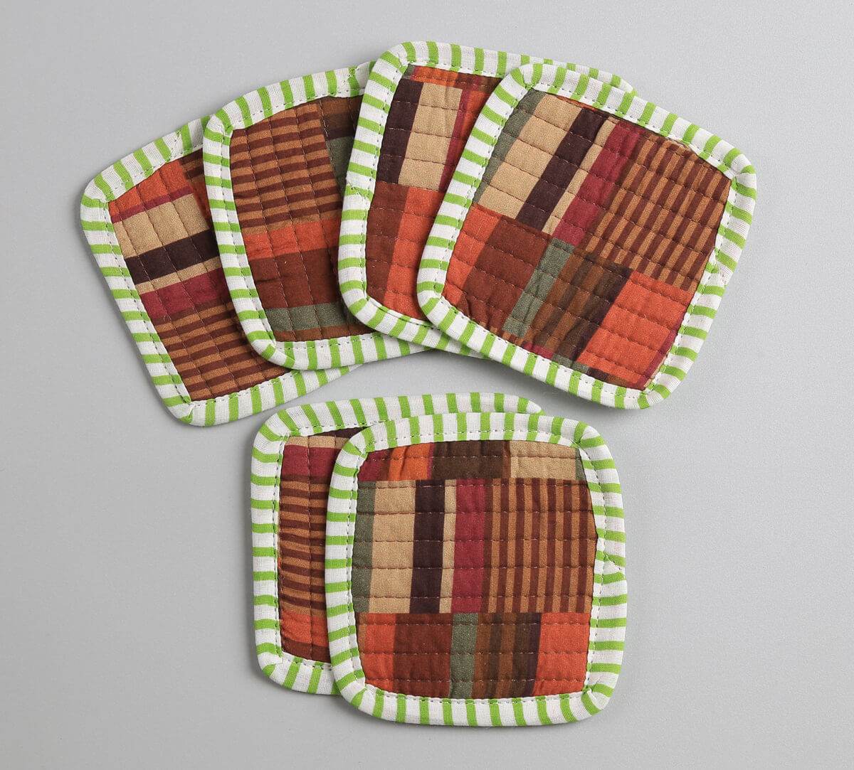 India Circus by Krsnaa Mehta Horizontal Hues Quilted Coasters Set of 6 with Pouch
