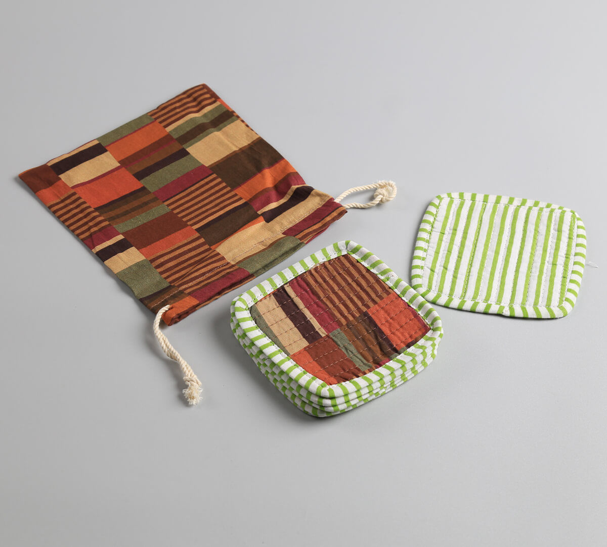India Circus by Krsnaa Mehta Horizontal Hues Quilted Coasters Set of 6 with Pouch