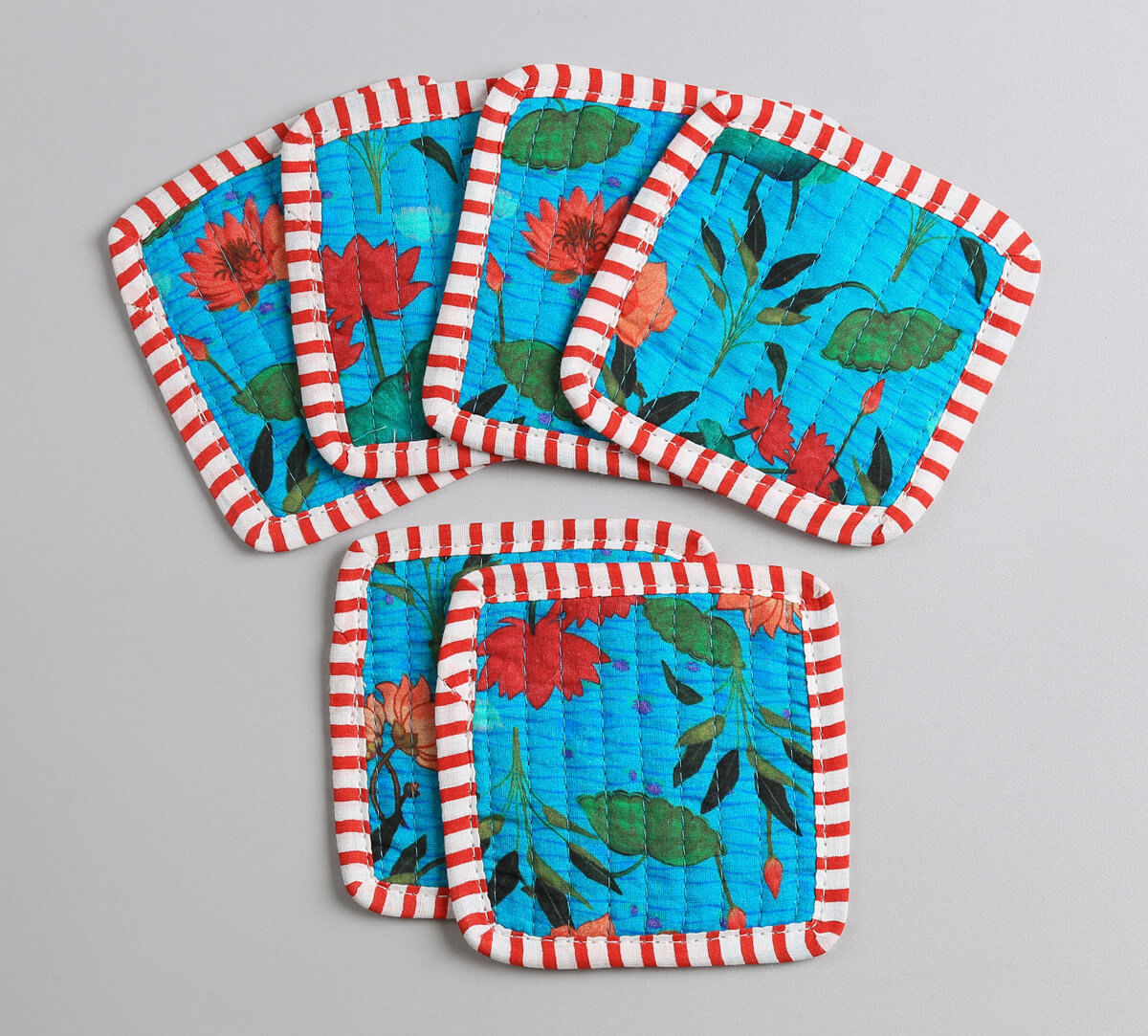 India Circus by Krsnaa Mehta Blossomy Mosaic Quilted Coasters Set of 6 with Pouch