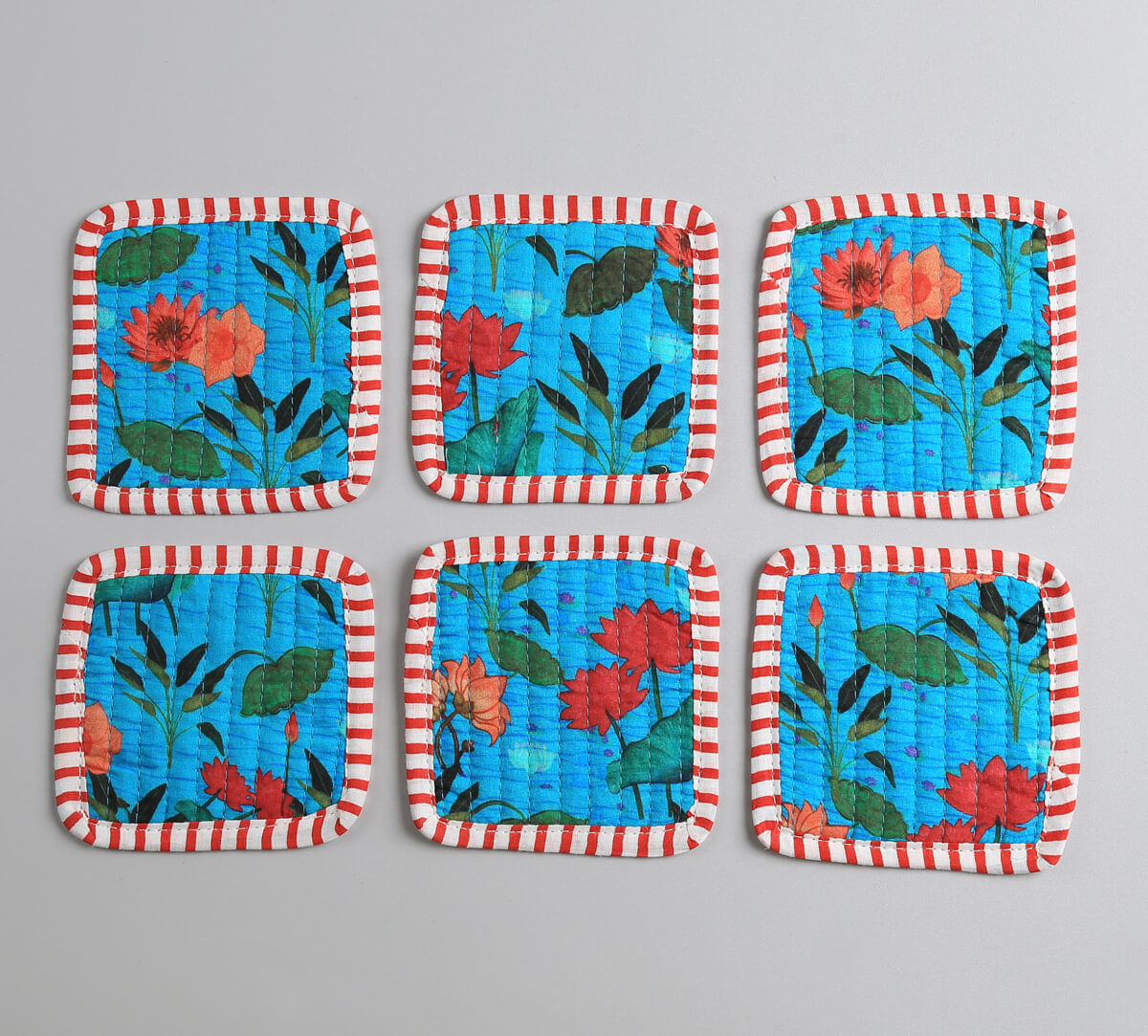 India Circus by Krsnaa Mehta Blossomy Mosaic Quilted Coasters Set of 6 with Pouch