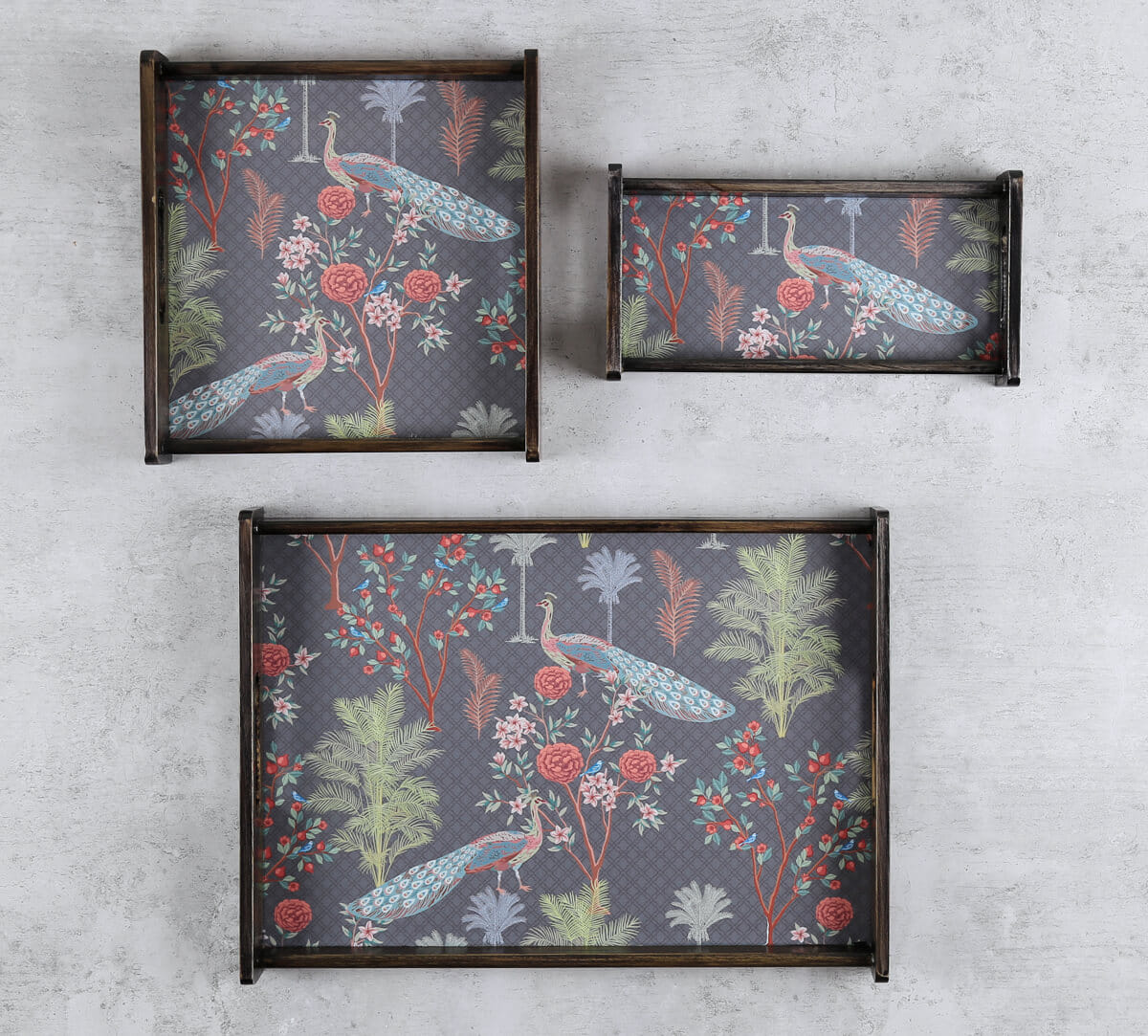India Circus by Krsnaa Mehta Peacock Garden Trays Set of 3