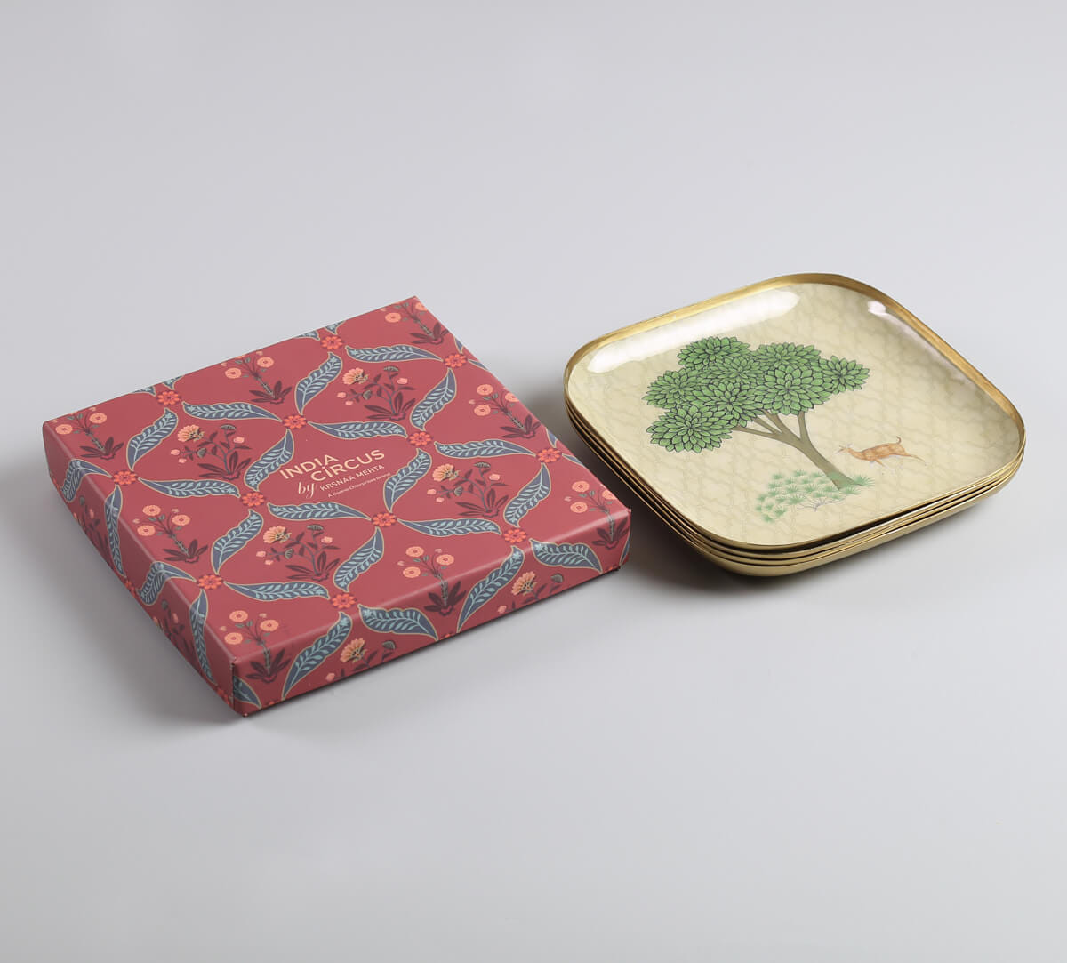 India Circus by Krsnaa Mehta Trees of Tapovan Square Platter Set