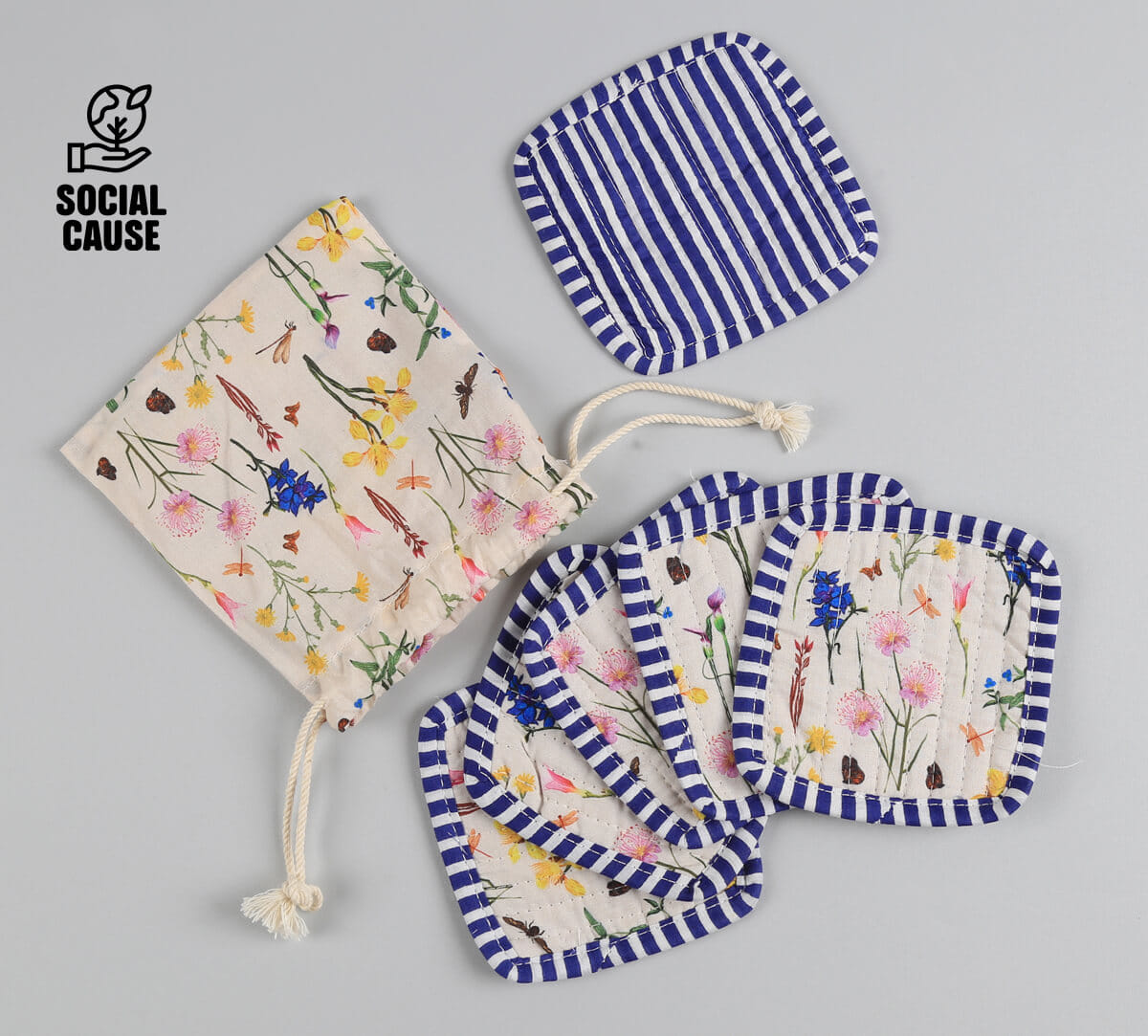 NGCPR Collection - Floral Play Quilted Coasters Set of 6 with Pouch