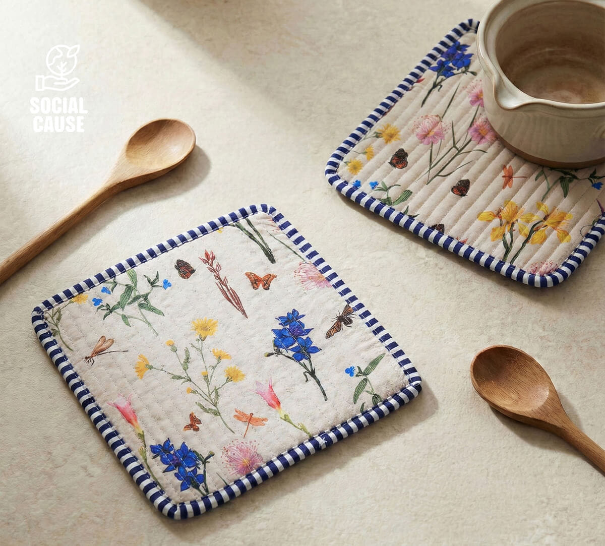 NGCPR Collection - Floral Play Quilted Trivets Set of 2