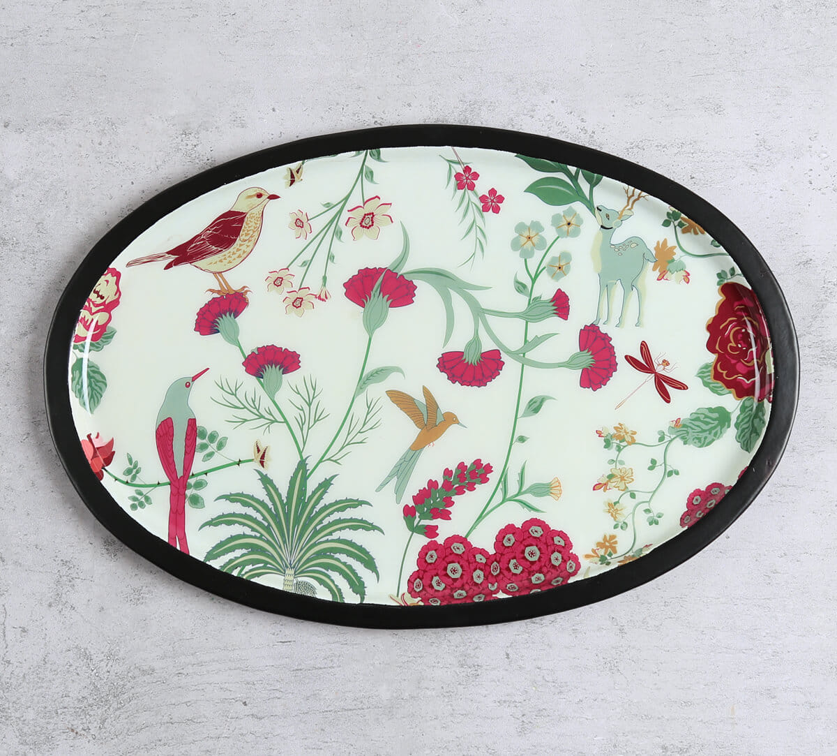 India Circus by Krsnaa Mehta Grey Floral Galore Oval Tray