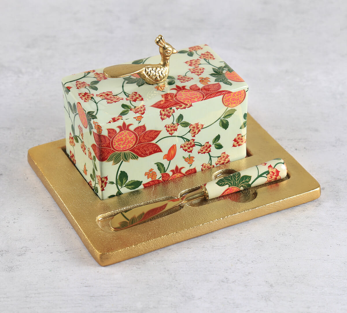 India Circus by Krsnaa Mehta Blushed Orchard Butter Dish with Butter Knife