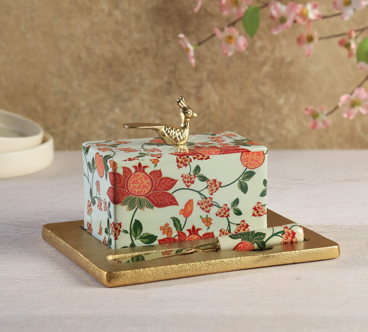 India Circus by Krsnaa Mehta Blushed Orchard Butter Dish with Butter Knife