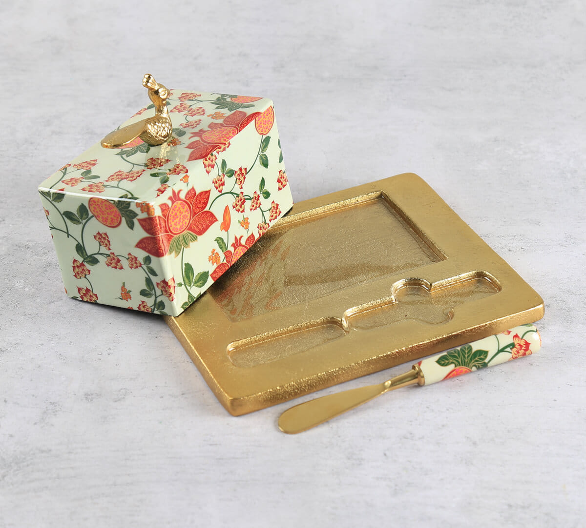 India Circus by Krsnaa Mehta Blushed Orchard Butter Dish with Butter Knife